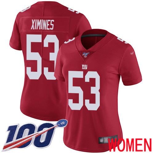 Women New York Giants #53 Oshane Ximines Red Limited Red Inverted Legend 100th Season Football NFL Jersey->women nfl jersey->Women Jersey